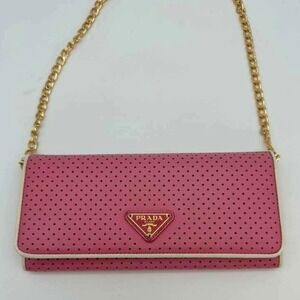 Authentic Prada‎ Saffiano Fori Pink Long Wallet Triangle Logo Continental Wallet